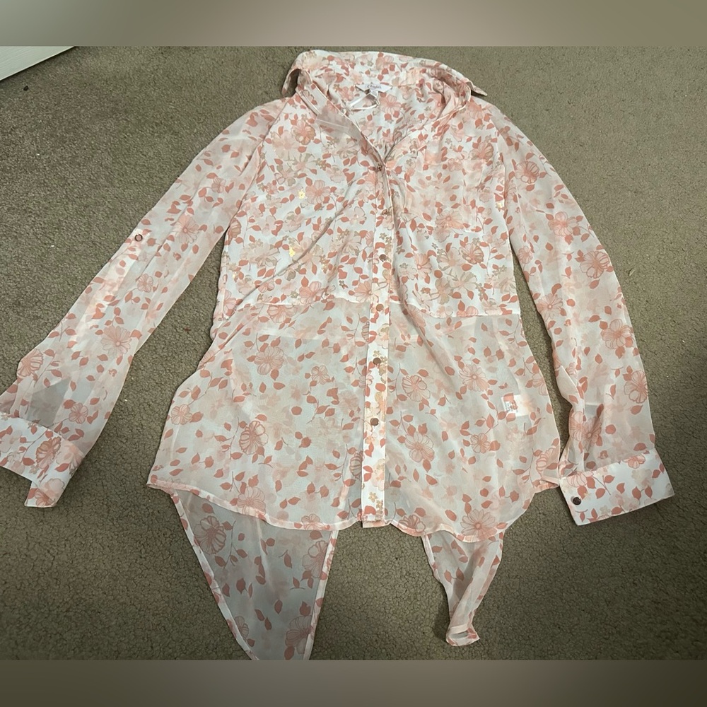 Candies 3/4 Sleeve Sparkly Floral Blouse